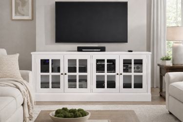 White Entertainment Center with Glass Doors – TV Console Cabinet
