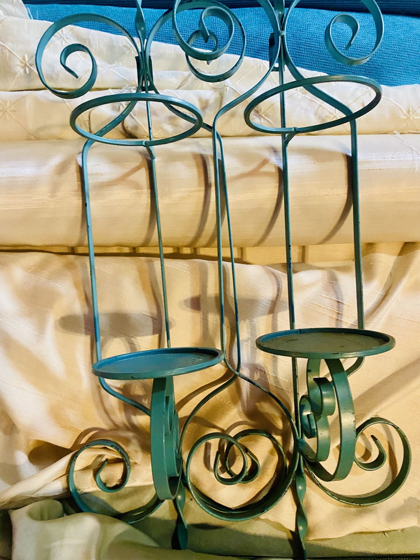 Wrought Iron Wall Candle Holder 25” Rustic Scroll