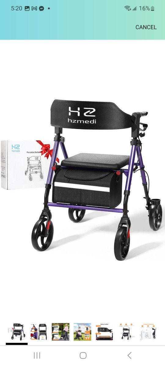 Walkers for Seniors, Foldable Rollator Walker with Durable Aluminum, Dual Adjustable Height Medical Rolling Walker 8" Wheels for All Terrain, Transpor