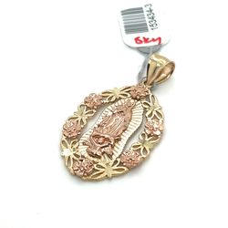 14kt Gold Two Tone Oval Virgin Mary Pendant 4.90grams 153434 3