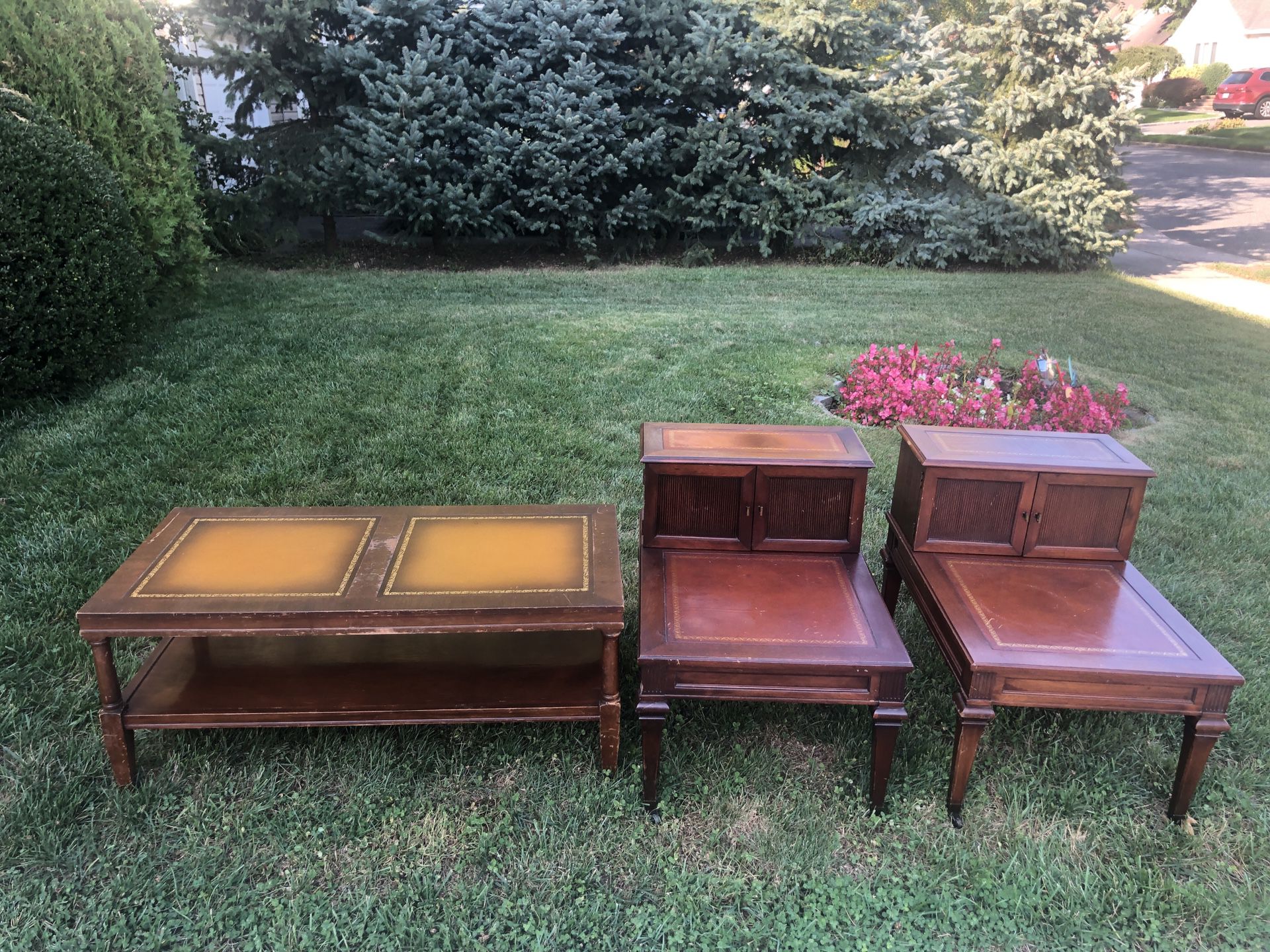 1950’s wood matching Coffee table and two end tables.