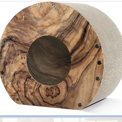 New Cat Scratcher House, Cozy Cardboard Design, Safe and Secure for Kittens, Eco-Friendly, Wood Grain (Circle)