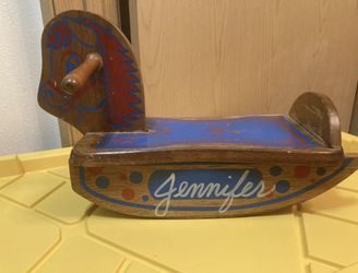Vintage Wooden Toy Rocking Horse “Jennifer” Painted Rocker 17”x 11”x8”