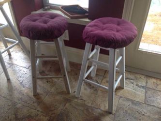 Pair of White Bar Stools with Cushion