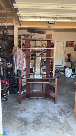 Computer Desk with Hutch & Glass Keyboard Tray