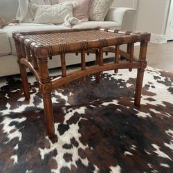 Vintage Cane & Faux Bamboo Coffee Or Side Table
