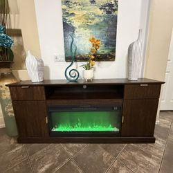 Beautiful fireplace /tv stand with 7 colors of realistic display flames 70” inch long