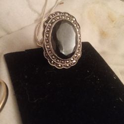 Art Deco Silver Hematite Marcasite Ring