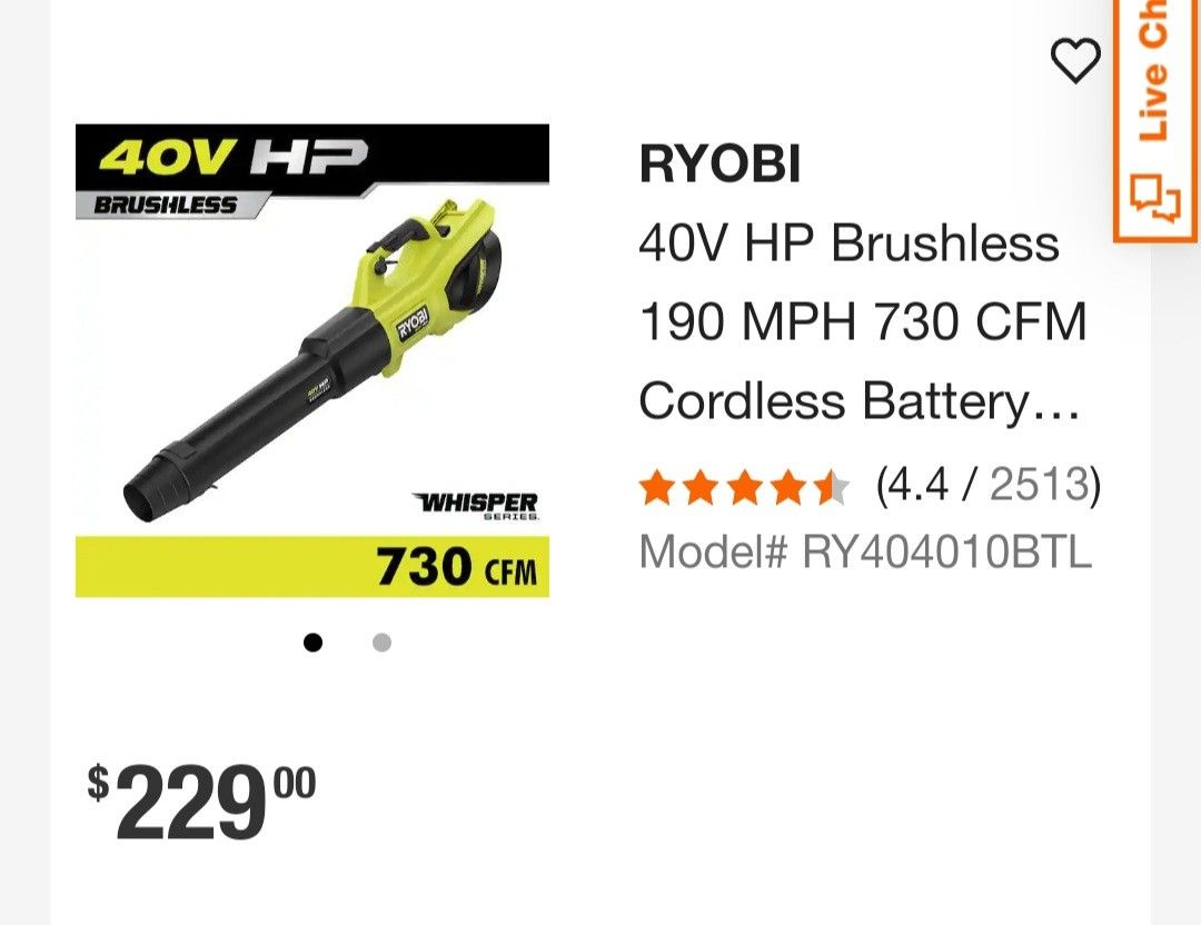 Roybi 40volt Blower With 730cfm Tool Only.