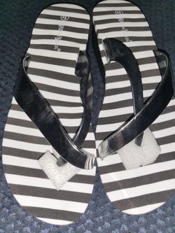 Black and White Striped Flip Flops
