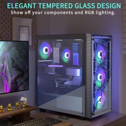 ATX PC Case 4 RGB Fans(Fix Color) Pre-Installed, USB 3.0 ATX Gaming PC Case, Tempered Glass Mid Tower Computer Case, Black,R7