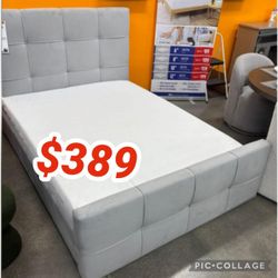 Light gray fabric queen size bed frame // Limited Time Offer 