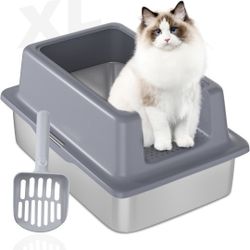 Stainless Steel Litter Box with Lid XL Extra Large Litter Box for Big Cats, 24"L x 16"W x 12"H