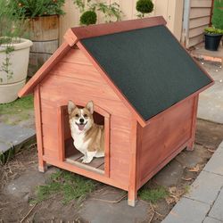 33.5" Golden Wooden Outdoor Dog Pet House with Strong Durability [NEW] **Assembly Req** 