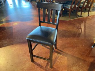 Dark Wood Slat Back Bar Stool with Black Upholstered Seat