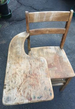 Oak tab let chair desk antique with under seat book rack