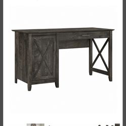 Bush Furniture Key West 54W Computer Desk with Keyboard Tray and Storage in Dark Gray Hickory - KWD154GH-03