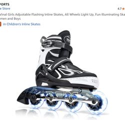 2PM SPORTS Vinal Girls Adjustable Flashing Inline Skates, All Wheels Light Up, Fun Illuminating Skates for Kids Men Adult Women and Boys