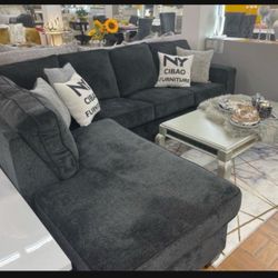 Fastest Delivery 🚚  Brand New☄️ L Shape Casual Dark Slate  Sport Look Sofa Sectional With Chaise 💥 Financing Options👍