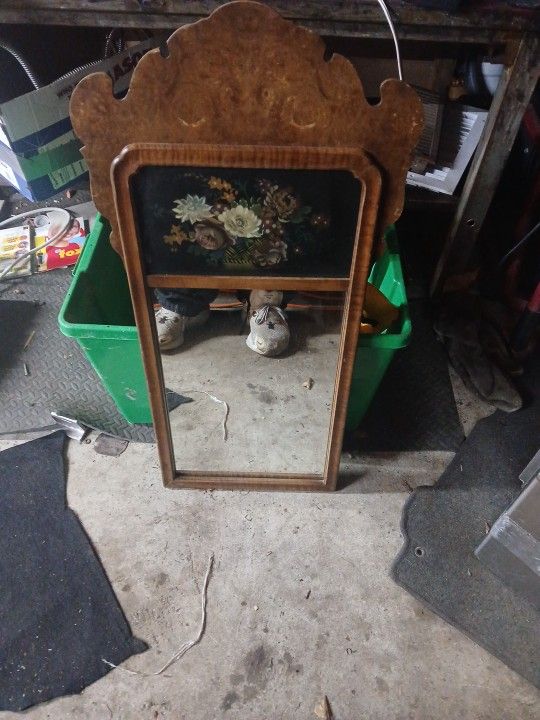 Vintage Mirror With Flower Artwork
