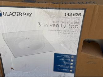 Glacier Bay 31 in. W x 22 in. D Cultured Marble White Round Single Sink Vanity Top in White