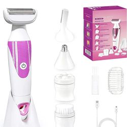 Electric Razors for Women, 5 in 1 Womens Electric Razor for Legs,Facial Cleansing & Massager Electric Razor Painless Hair Remover for Leg Face Body Li