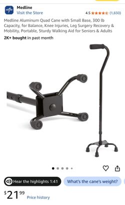 Medline Aluminum Quad Cane with Small Base