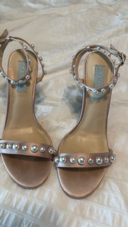 Betsy Johnson Pearl Embellished Ankle Strap Heels