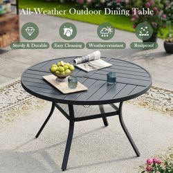 Vicllax  40.6 in. Grey Round Metal Outdoor Dining Table with Umbrella Hole for Patio Garden