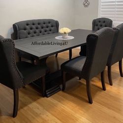6 Pc Wingback Dark Grey Dining Table Set Brand New In Box 