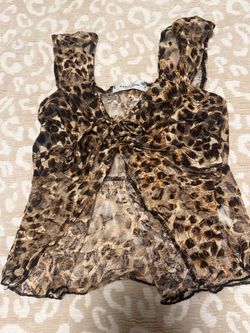 Leopard Print Mesh Ruched Tank Top