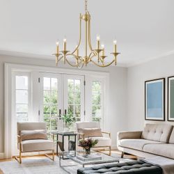 Gold 6-Light Farmhouse Chandelier, Candle Style, Iron