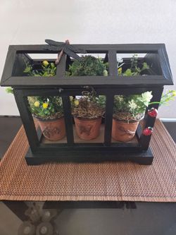 Pretty Green House with Faux Arrangement In Excellent Condition