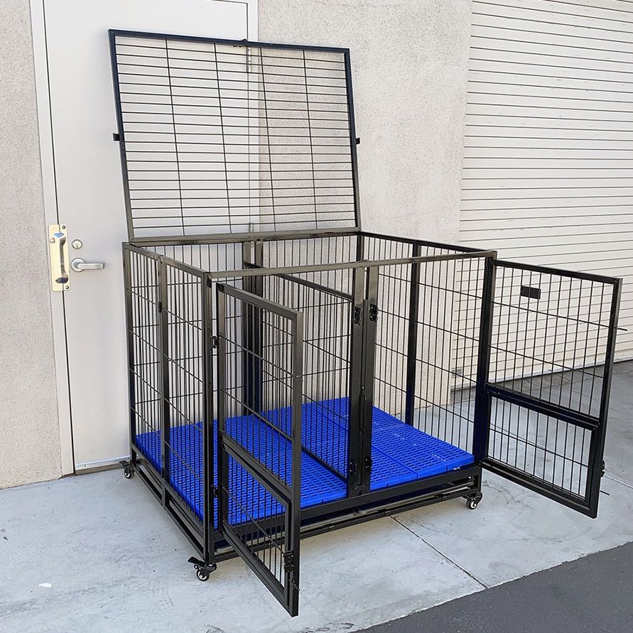 (NEW) $280 Large 49” Heavy-Duty Folding Dog Crate 49x38x43” Double-Door Cage Kennel w/ Divider 