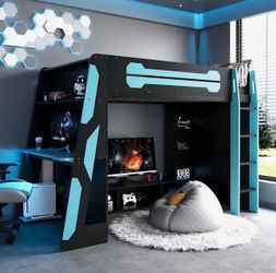 Gaming Loft Bed with Desk