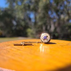 Vintage Masonic Tie Pin/label Pin Very Small Likely Gold with chain 2 in length 