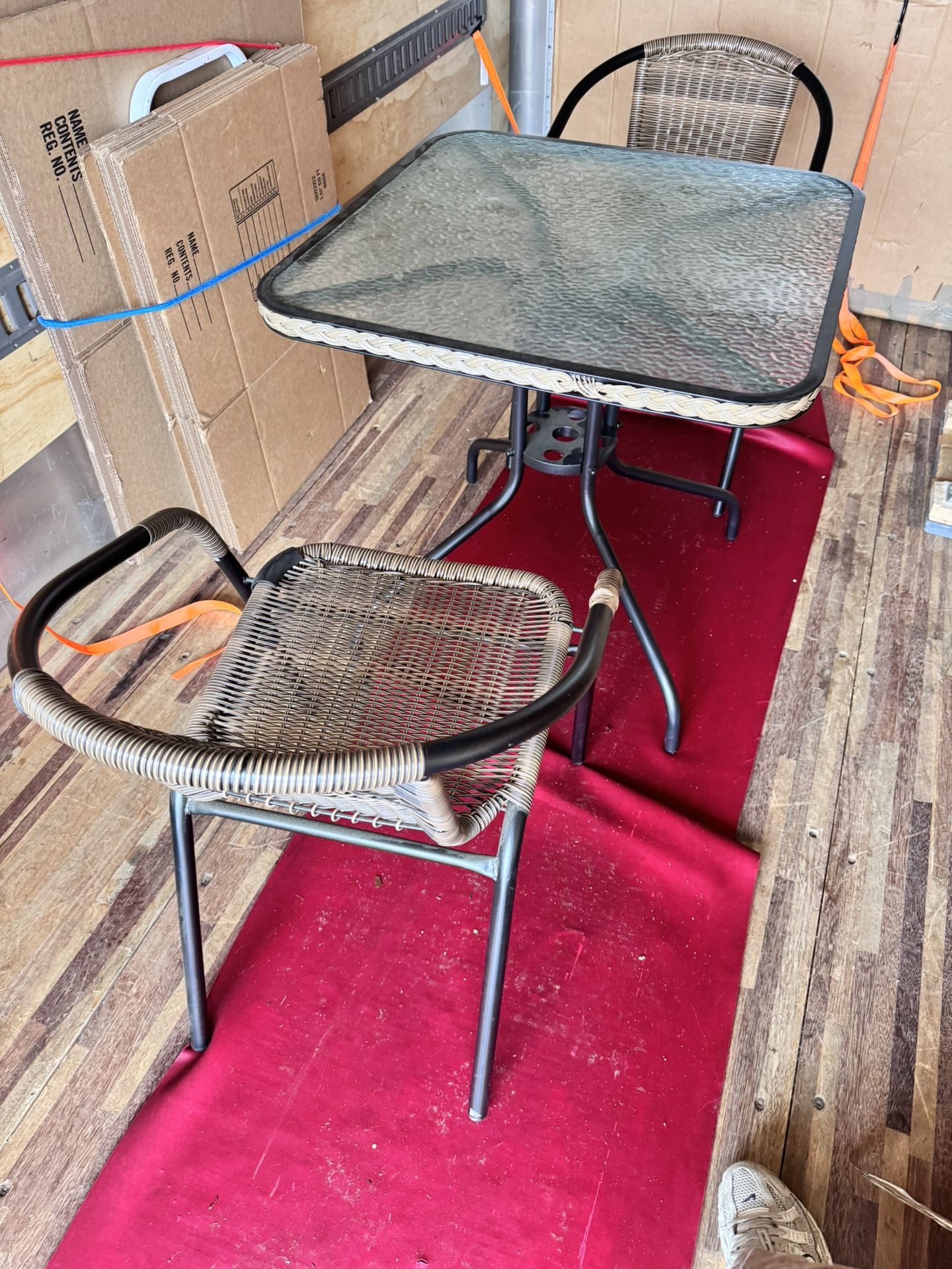 Square Tempered Glass Indoor/Outdoor Bistro Table with Rattan Edging