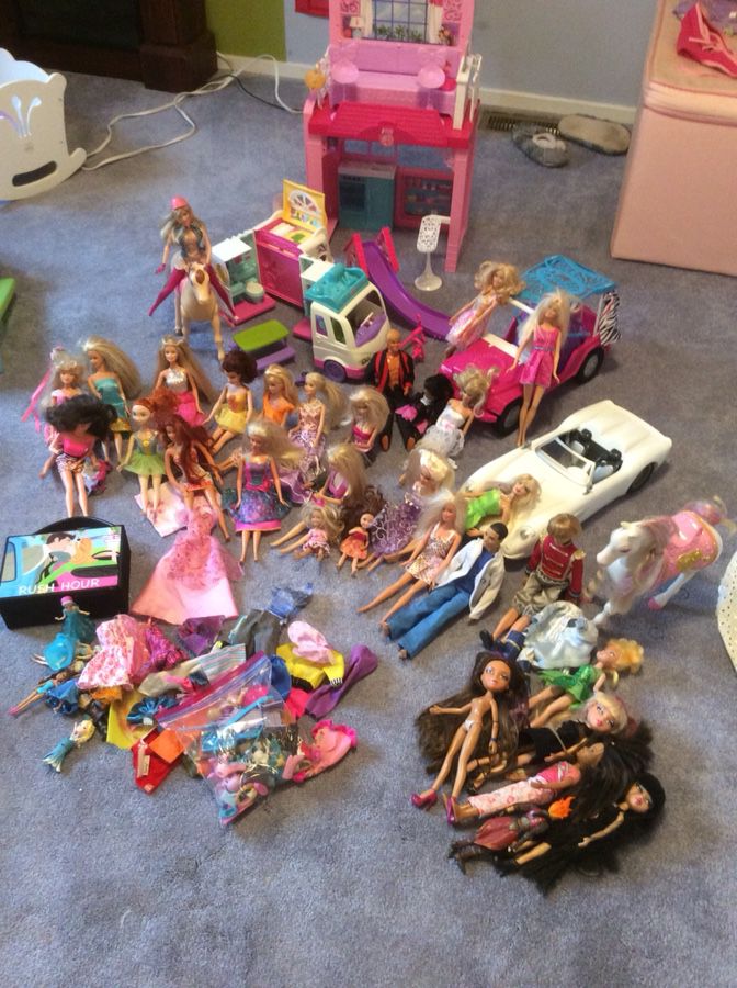 Barbie doll & Jeep car , camping car , speed car and clothes and every thing on the picture