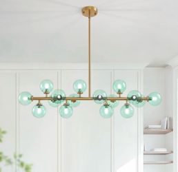 New 40” 16-Light Dimmable Bubble Glass Sputnik Green&Gold Globe Chandelier Adjustable Height Pendant