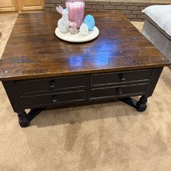 Rustic Solid Wood Coffee Table — Black Finish w/ Storage