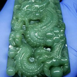 Burmese icy blue green type A jadeite jade pendant lucky Dragon. Certified.