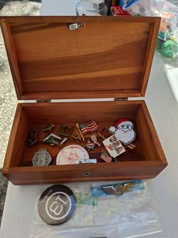 Lane Furniture Jewelry Box & 16 Lapel Pins