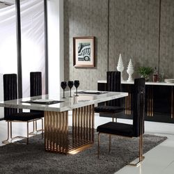 Modrest Kingsley Modern Marble & Rosegold Dining Table