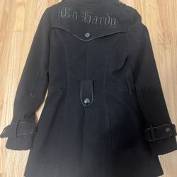 Vintage Ed Hardy Christian Audigier Coat Military Jacket Embroidered Size XS