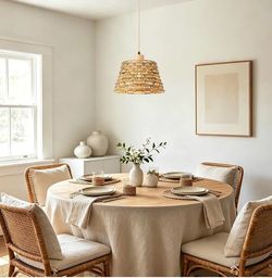 Rattan Pendant Light, 12" Boho Wicker Hanging Light, Hand-Woven Coastal, Natural Water Hyacinth Cone Shade for Kitchen Island, Dining Room, Hallway, S