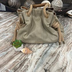 Michael Kors Tan Satchel Handbag With Double Rope Handles And Gold Hardware And Brown Leather Accents