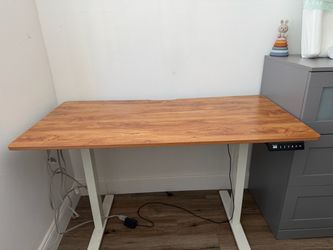 Electric Standing Desk Wood Top White Frame