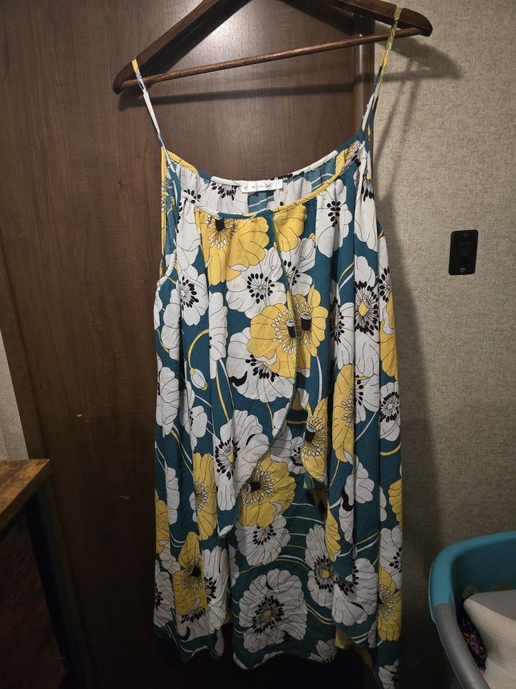 Green And Yellow Floral Flowing Dress