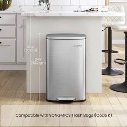 13 Gallon (50 L) Trash Can, Stainless Steel Kitchen Garbage Can, Recycling or Waste Bin, Soft Close, Step-On Pedal, Removable Inner Bucket