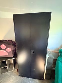 Heavy Duty Black Metal Storage Cabinet with Shelves & Wheels